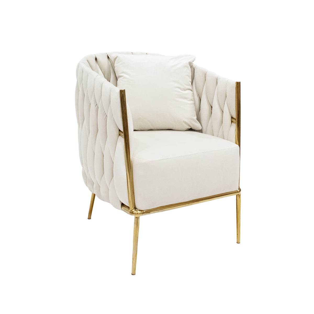 Cream Velvet Webbing Design Lounge Chair