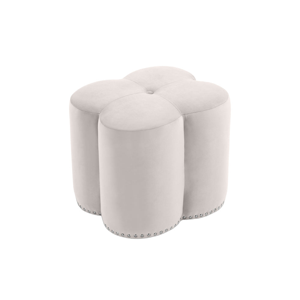 Cream Velvet Clover Ottoman
