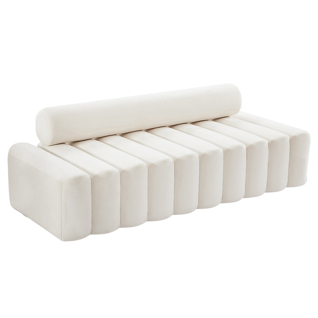 Cream Velvet Cylinder Sofa