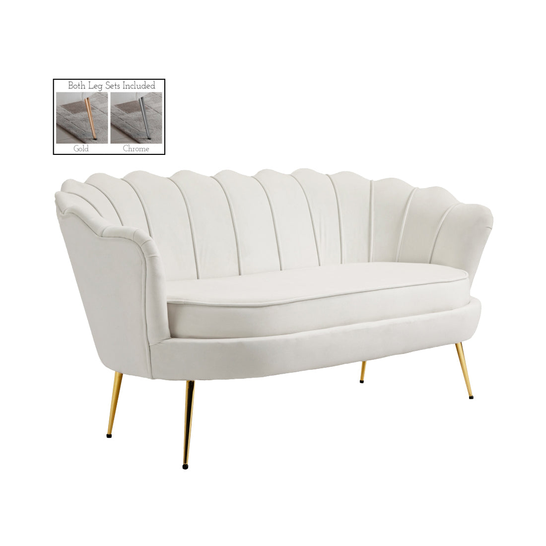 Cream Velvet Scalloped Bench
