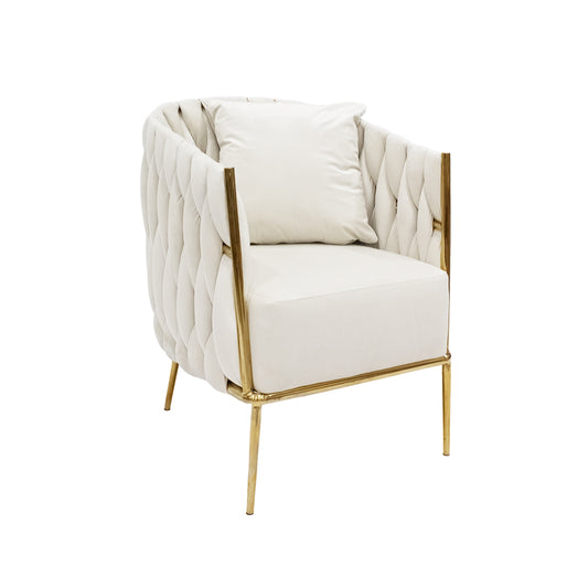 Cream Velvet Webbing Design Lounge Chair