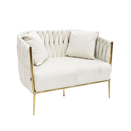 Cream Velvet Webbing Design Loveseat