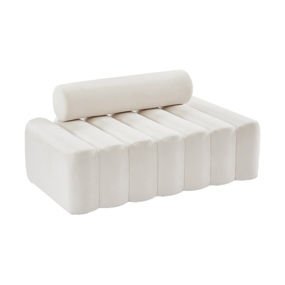 Cream Velvet Cylinder Loveseat