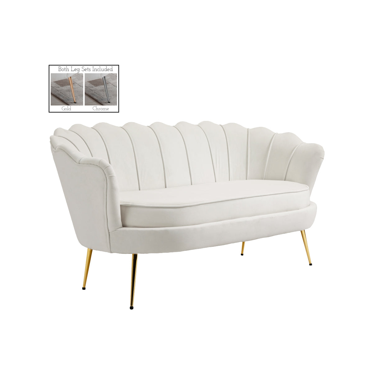 Cream Velvet Scalloped Bench