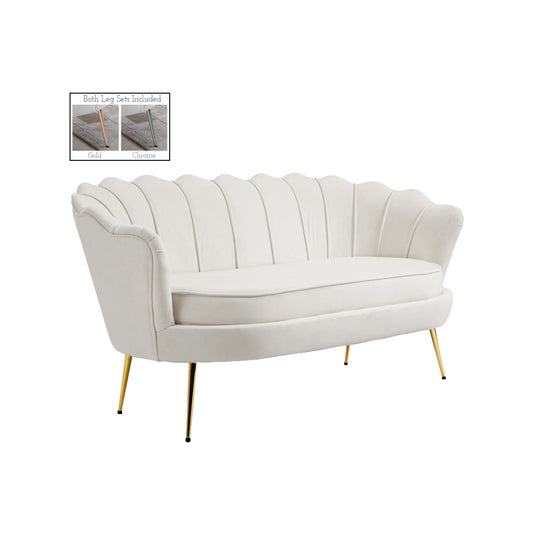 Cream Velvet Scalloped Bench